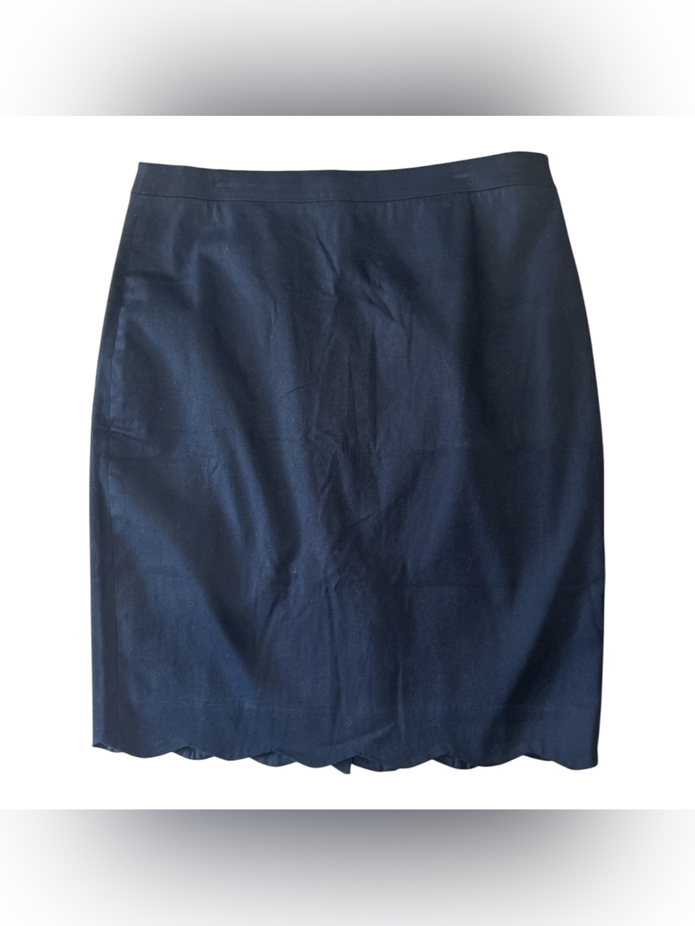 J Crew Classic Navy Scallop Hem Pencil Skirt - Women Sz 10